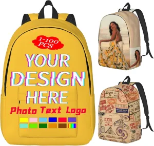 1-100PCS Custom Backpack Personalized Photo Backpacks Design Your Text Logo Casual Lightweight Canvas Backpack for Man Woman Work Travel S-Size (Style 3)