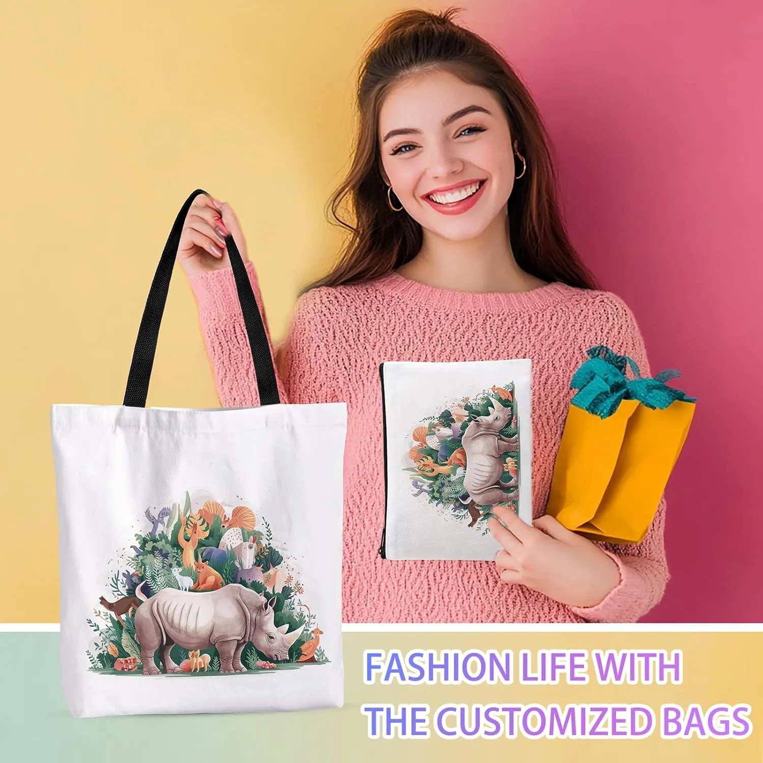 10 Pack Sublimation Tote Bags Bulk, Sublimation Blanks Canvas Tote Bags Cosmetic Makeup Bags, Reusable Colorful Widen Grocery Canvas Shopping Bags For DIY, Halloween, Easter Day Craft Gift