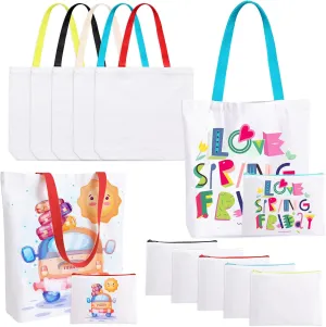 10 Pack Sublimation Tote Bags Bulk, Sublimation Blanks Canvas Tote Bags Cosmetic Makeup Bags, Reusable Colorful Widen Grocery Canvas Shopping Bags For DIY, Halloween, Easter Day Craft Gift
