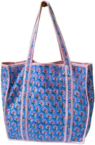 100% Cotton Quilted Shoulder Bag Tote Bag Women Reversible Shopping Bag & Daily Use Grocery Bags Travel Women Bags Gifts