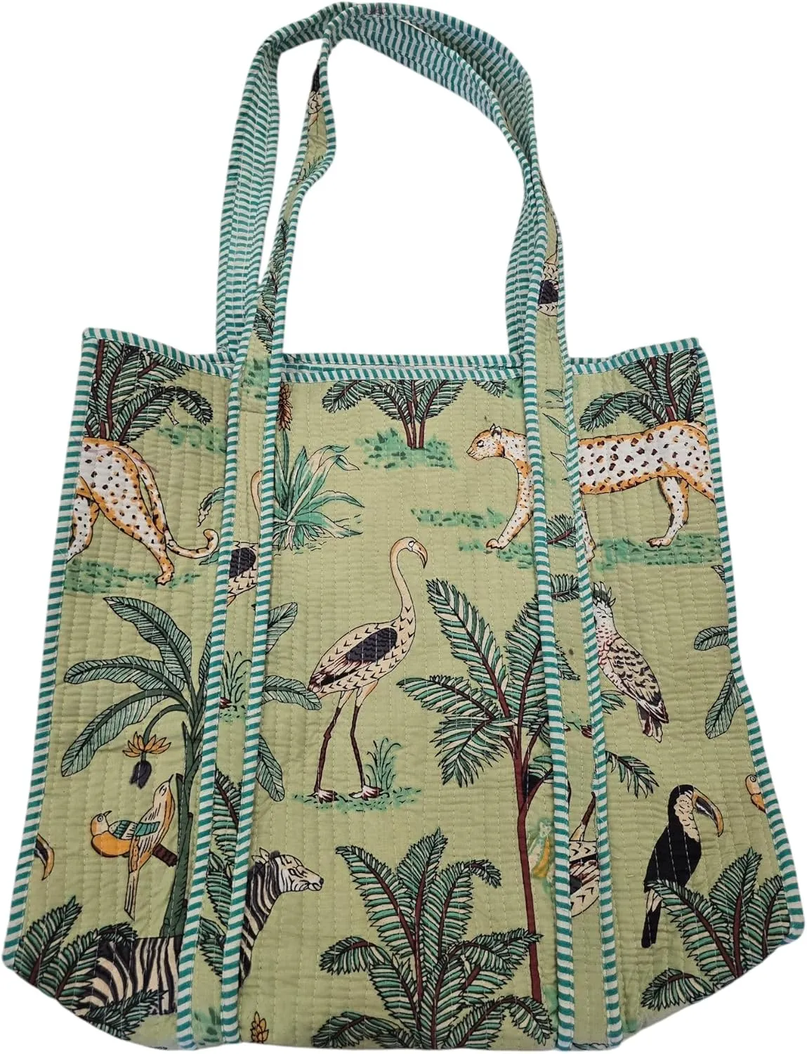 100% Cotton Quilted Tote Bag –Handmade Shoulder Bag Animal Print Lightweight for Shopping, Travel & Daily Use
