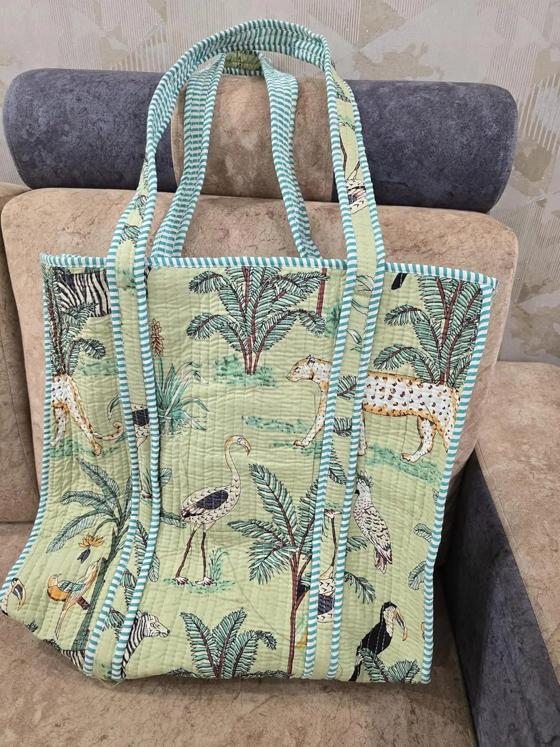 100% Cotton Quilted Tote Bag –Handmade Shoulder Bag Animal Print Lightweight for Shopping, Travel & Daily Use