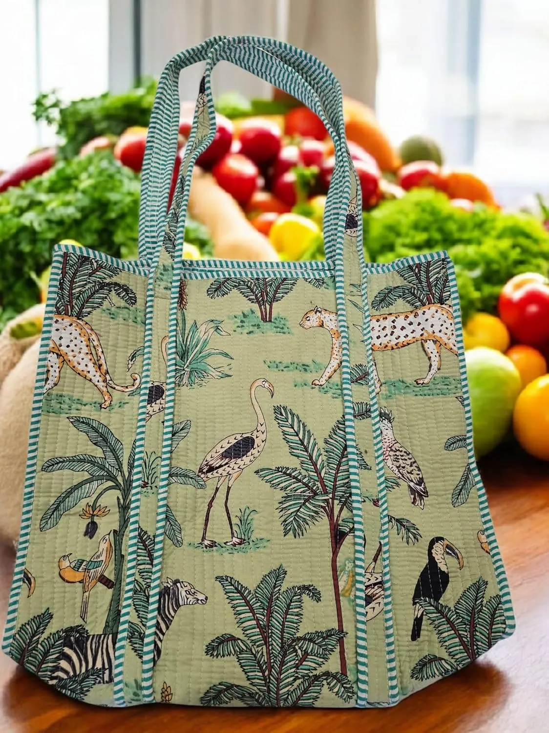 100% Cotton Quilted Tote Bag –Handmade Shoulder Bag Animal Print Lightweight for Shopping, Travel & Daily Use