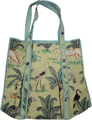100% Cotton Quilted Tote Bag –Handmade Shoulder Bag Animal Print Lightweight for Shopping, Travel & Daily Use
