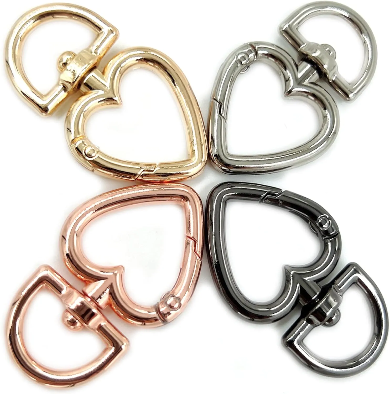 12 Pcs 4 Color 3/4 Inch Heart Shape Swivel Buckles Trigger Spring Keyring Buckle, Clasps Hooks Keychain Ring Buckles Fashion Clips for Keychains, Bag, Purse and Handbag