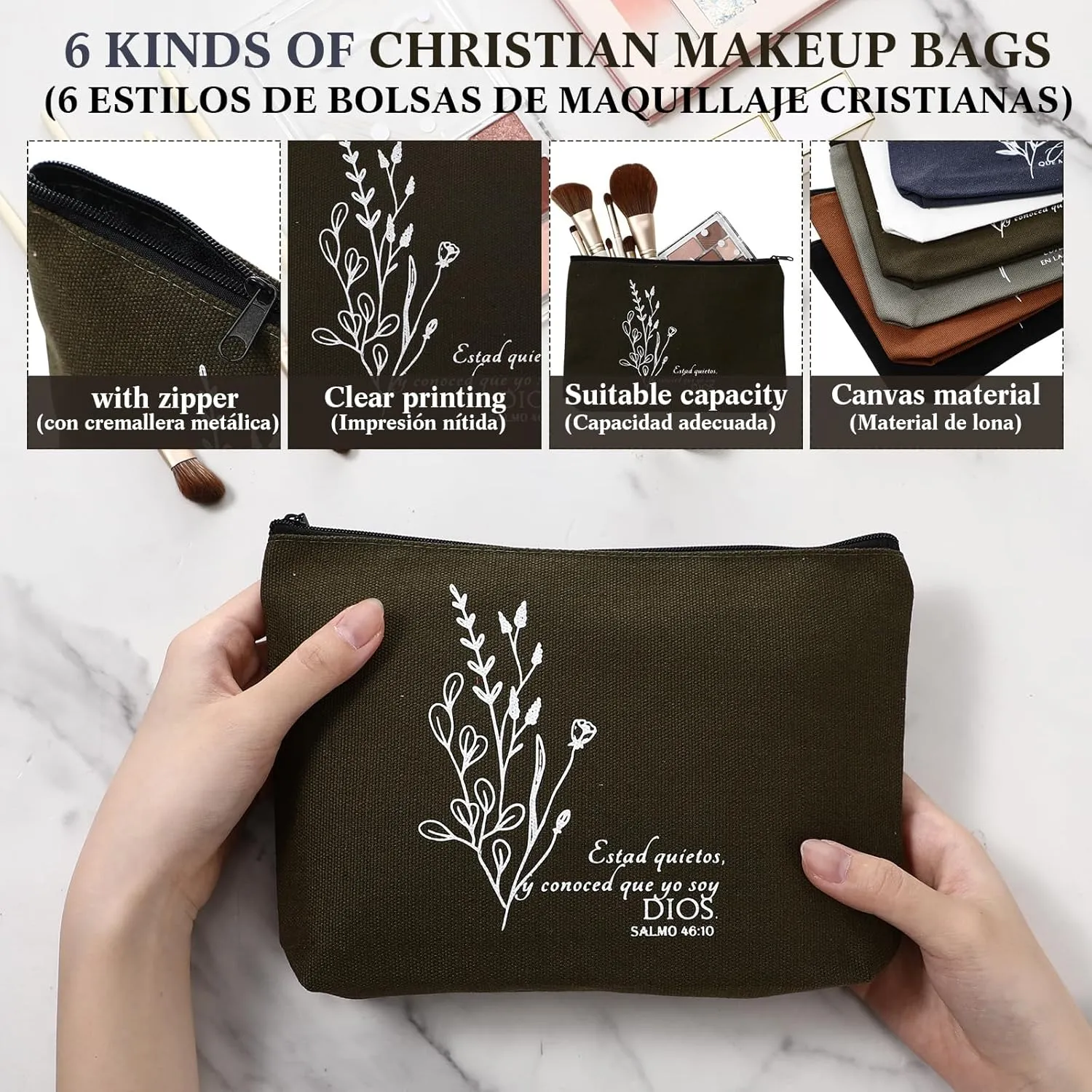 12 Pcs Fathers Day Christian Gift Bulk Religious Makeup Bag Bible Verse Lanyard Keychain for Women Men Church Nurse(Neutral Colors,Spanish Boho)
