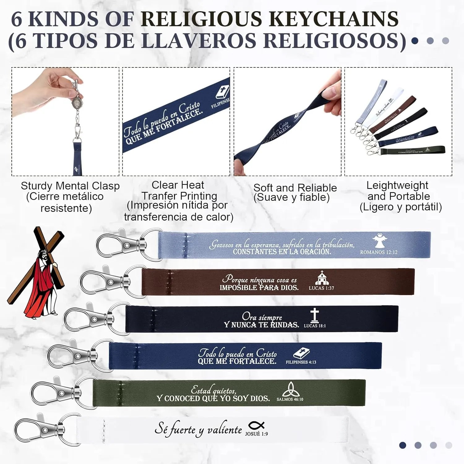 12 Pcs Fathers Day Christian Gift Bulk Religious Makeup Bag Bible Verse Lanyard Keychain for Women Men Church Nurse(Neutral Colors,Spanish Boho)