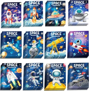 12Pcs Outer Space Mini Coloring Books for Kids - Astronaut & Solar System Activity Planet Books Bulk for Birthday Party Favors, Classroom Travel, Galaxy-Themed Goodie Bag Stuffers