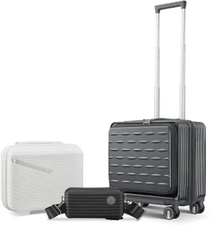 18" Hard Shell Carry On Luggage with Front Open Door & Laptop Interlayer, Lightweight Travel Suitcase with TSA Lock, Gray