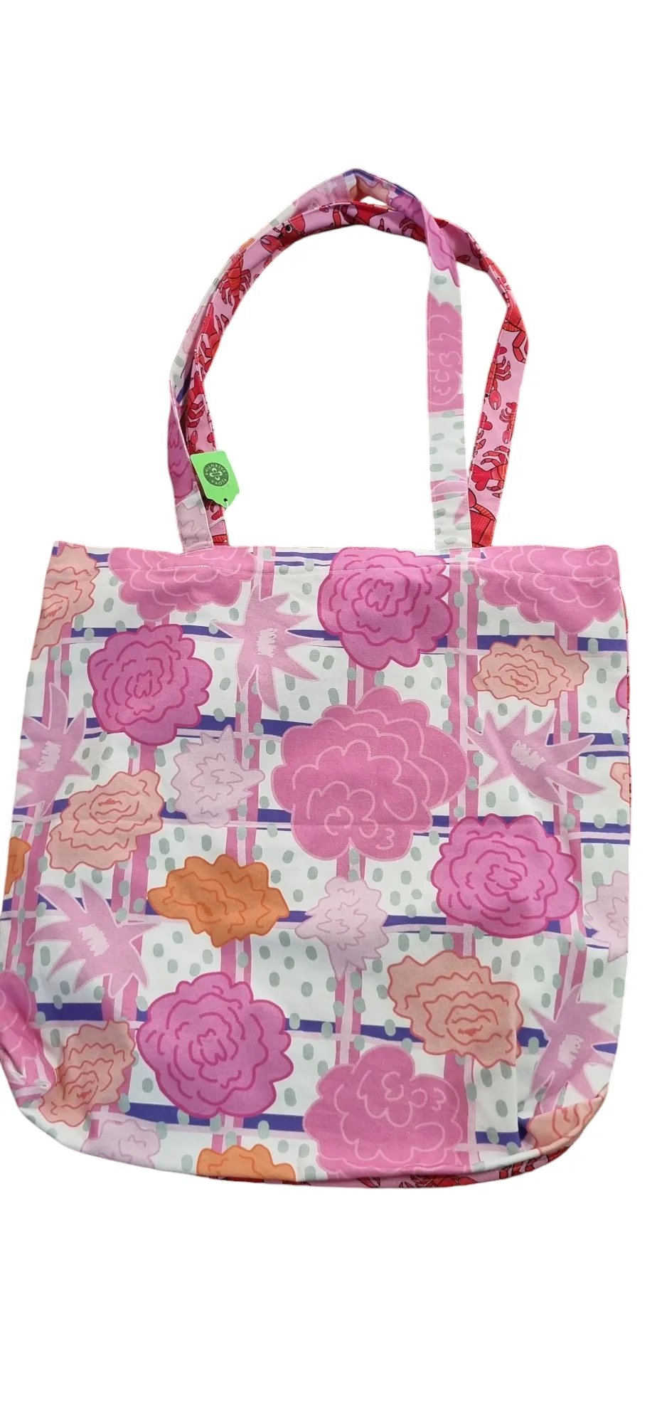 2 print tote with lobsters and a floral check
