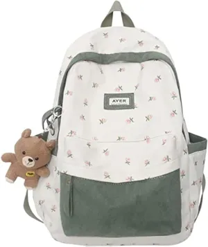 2025 Cute Preppy Bag Floral Printed Kawaii Backpack Cottagecore Aesthetic Backpack Laptop Daypack (Sage Green)