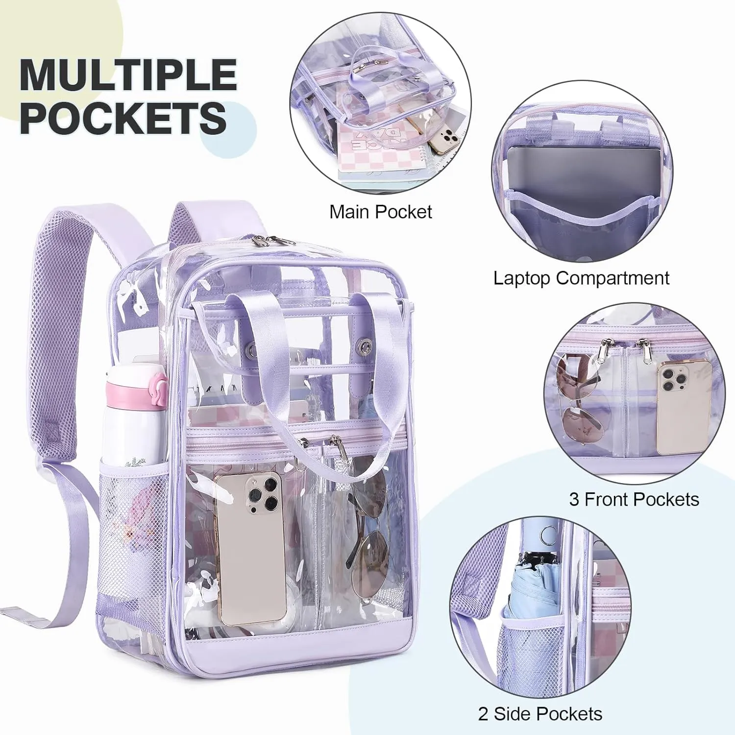 2PCS Clear Backpack for Women Girls, Heavy Duty Clear Backpack with Clear Tote Bag for Stadium Events, See Through Backpack, Large Transparent Backpack Clear Bookbag for Concert Work Travel