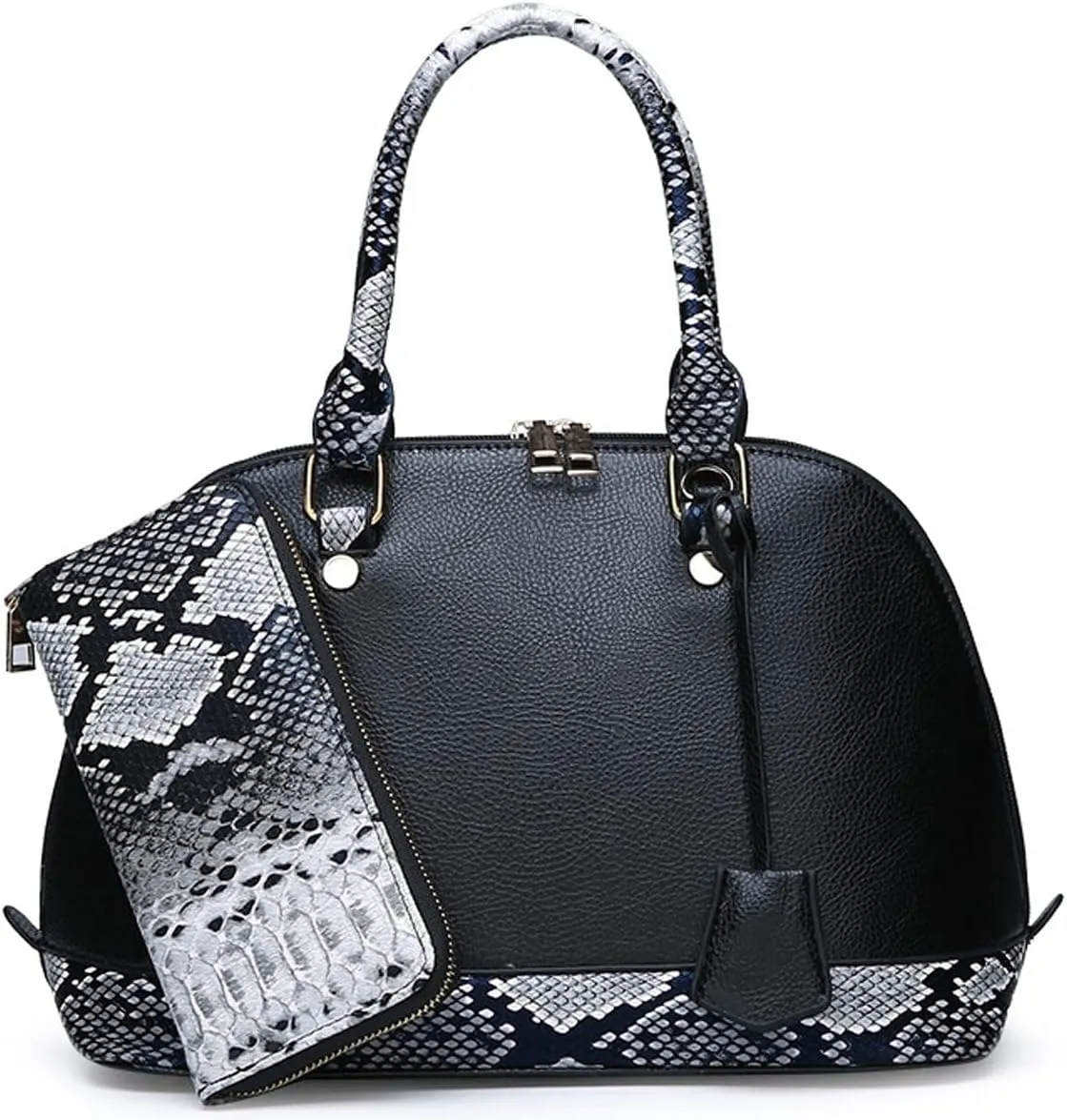 2Pcs Women Shell Handbag Serpentine Shoulder Bag PU Leather Purse Fashion Top-Handle Satchel Zipper Crossbody Tote