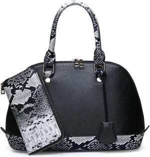 2Pcs Women Shell Handbag Serpentine Shoulder Bag PU Leather Purse Fashion Top-Handle Satchel Zipper Crossbody Tote