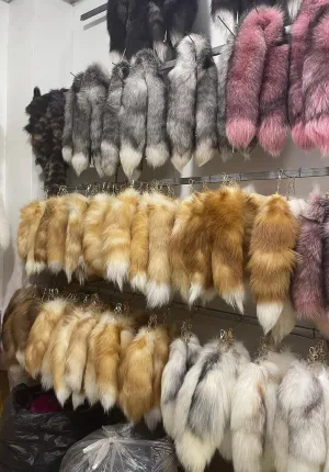 3 Pcs Fluffy false Tail Cosplay Tail Handbag Keychain Costume for Kids Adult Hook pendant