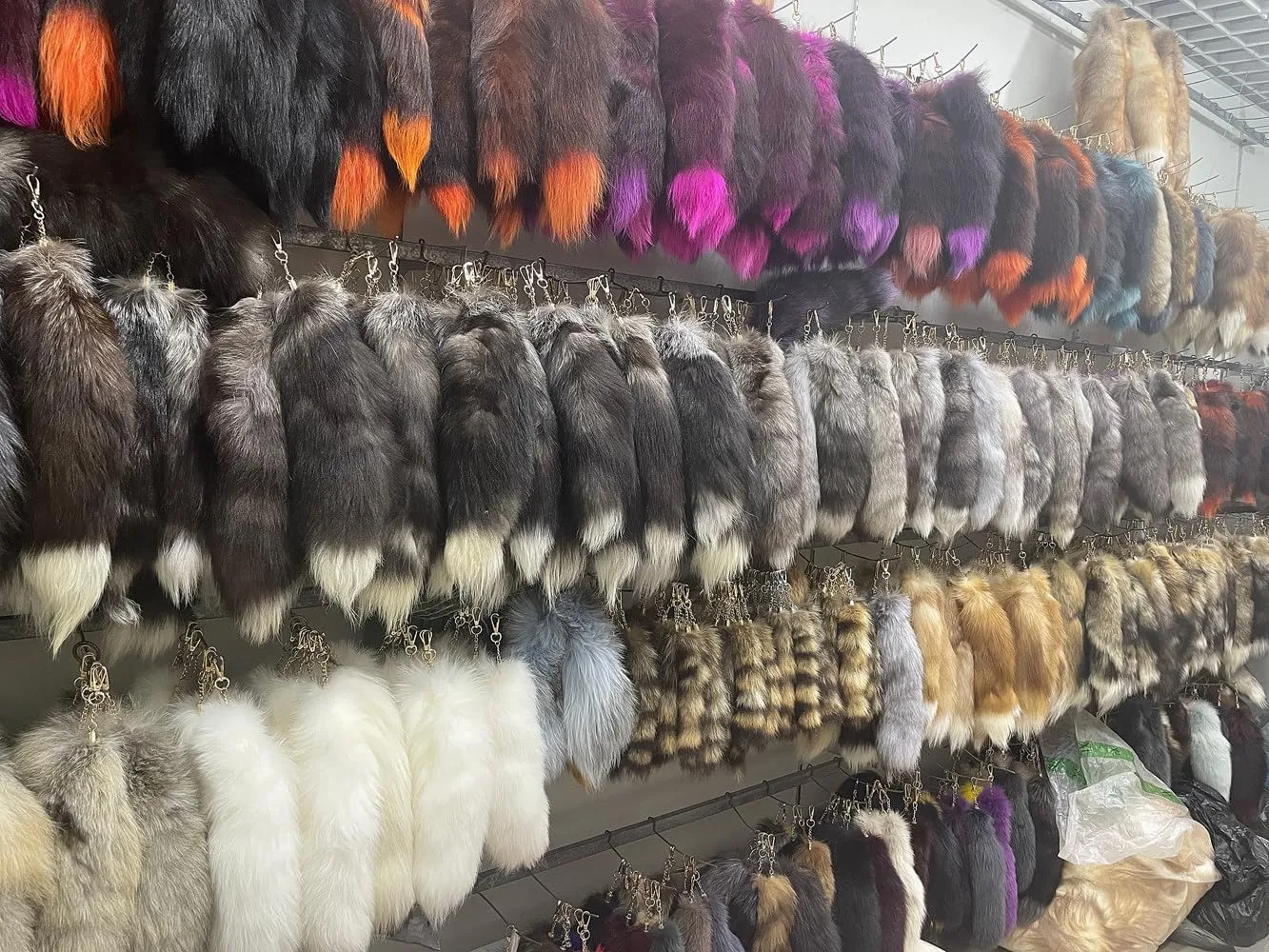 3 Pcs Fluffy false Tail Cosplay Tail Handbag Keychain Costume for Kids Adult Hook pendant