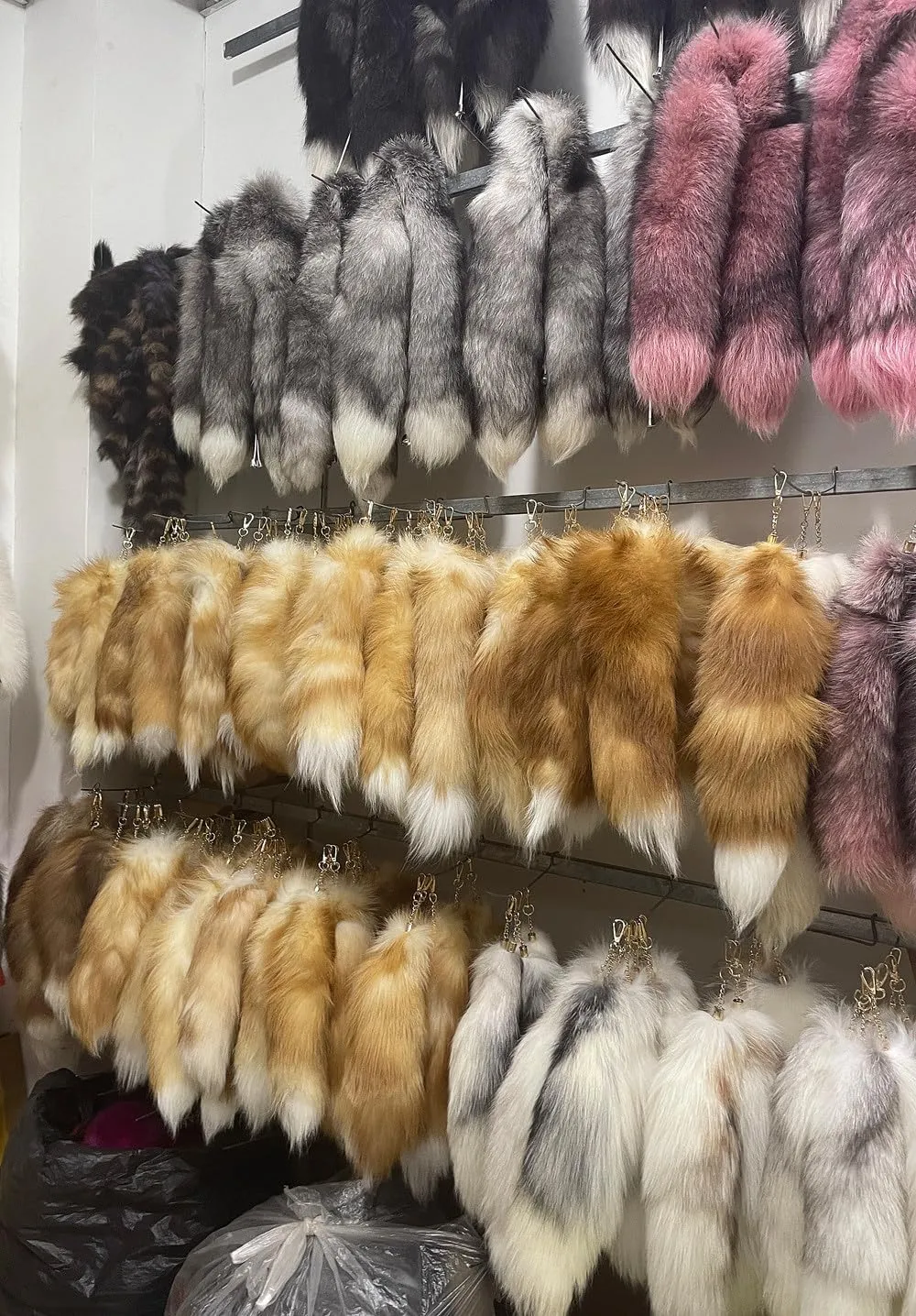 3 Pcs Fluffy false Tail Cosplay Tail Handbag Keychain Costume for Kids Adult Hook pendant