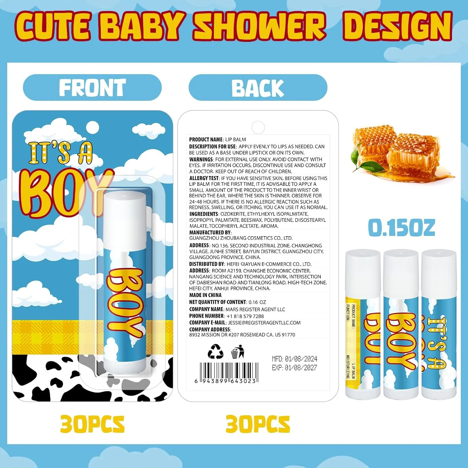 30 Pack Lip Balm Bulk It's a Boy Baby Shower Games Prizes Party Gifts Bulk Lip Balms Favors for Winners Adults Guests Gender Reveal Favors Decorations Baby Shower Souvenirs Gift Bags Stuffers