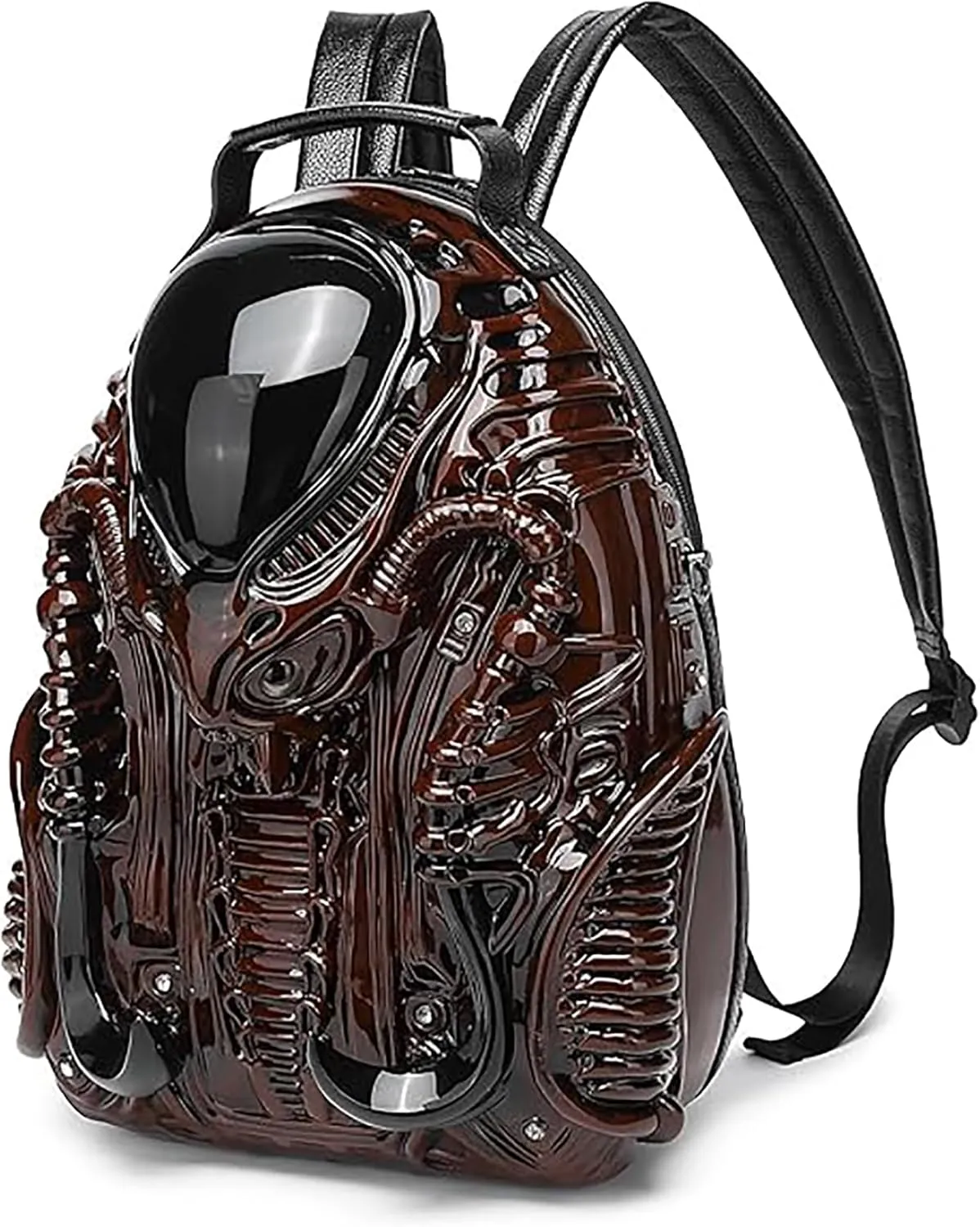 3D Xenomorph Shaped Backpack Steam Punk for Men Women Y2K Personality Travel Handbag PVC Unique Novelty Alien Purse (wine)