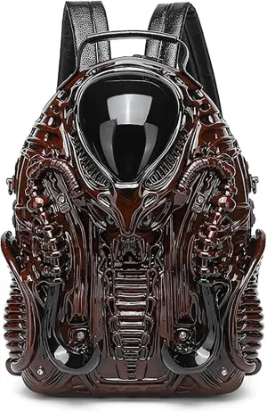 3D Xenomorph Shaped Backpack Steam Punk for Men Women Y2K Personality Travel Handbag PVC Unique Novelty Alien Purse (wine)