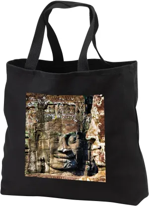 3dRose Black Tote Bag JUMBO 20w x 15h x 5d - Asia, Cambodia, Angkor wat, Siem Reap, Bayon Temple Travel