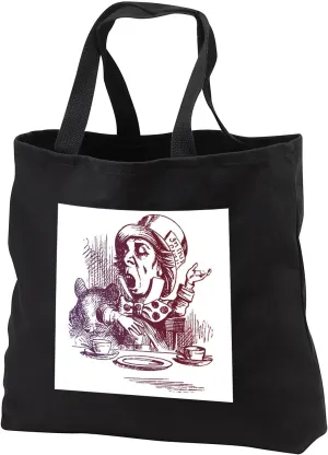 3dRose PS Vintage - Mad Hatter Tea Party vintage Alice in Wonderland - Black Tote Bag 14w x 14h x 3d (tb_123300)