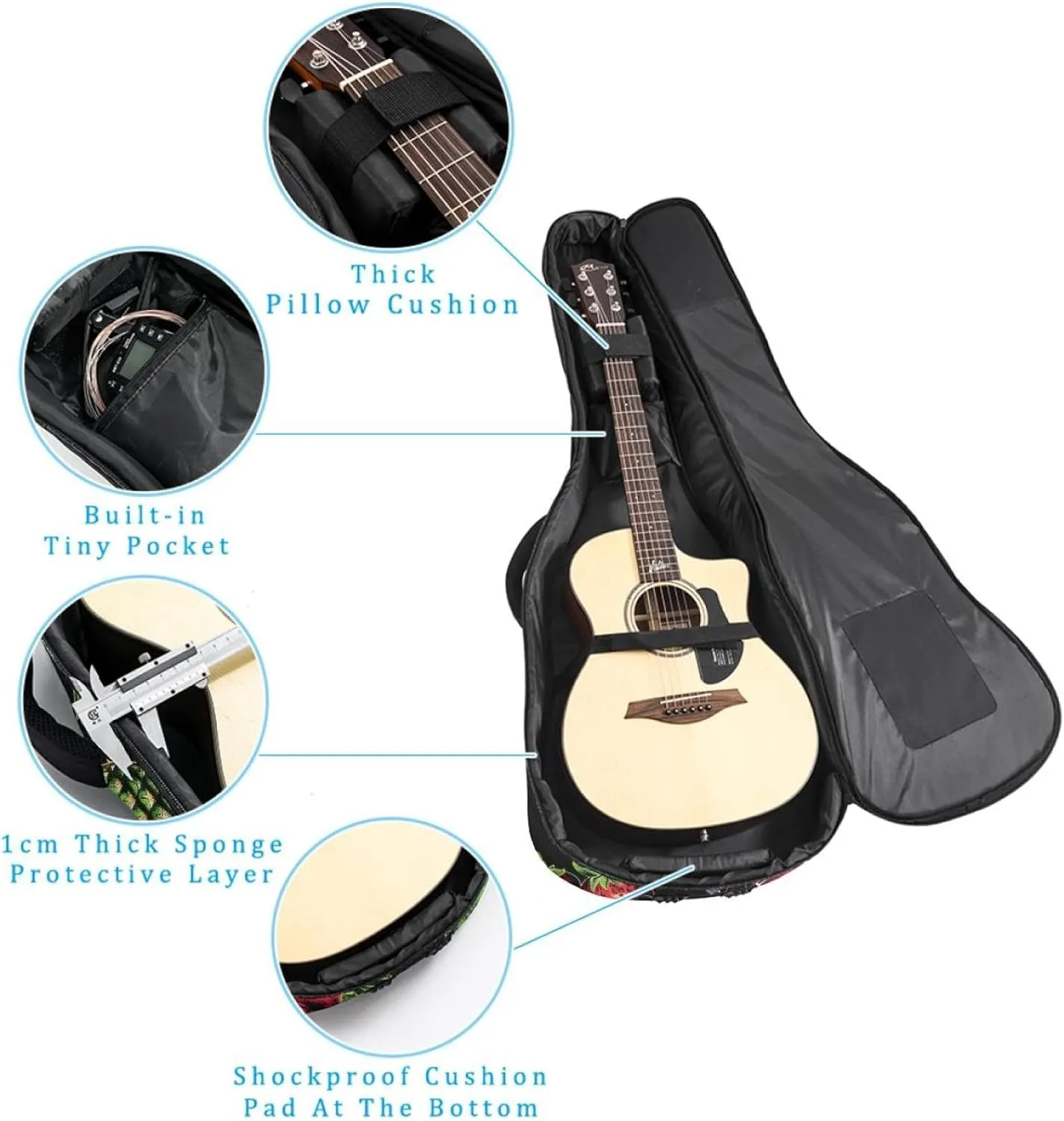 40 41 42 Inch Guitar Gig Bag, 0.4 In Thick Sponge Soft Padded Guitar Case Cover for Acoustic Electric Bass Classical Guitar, Colorful Fruits and Berries
