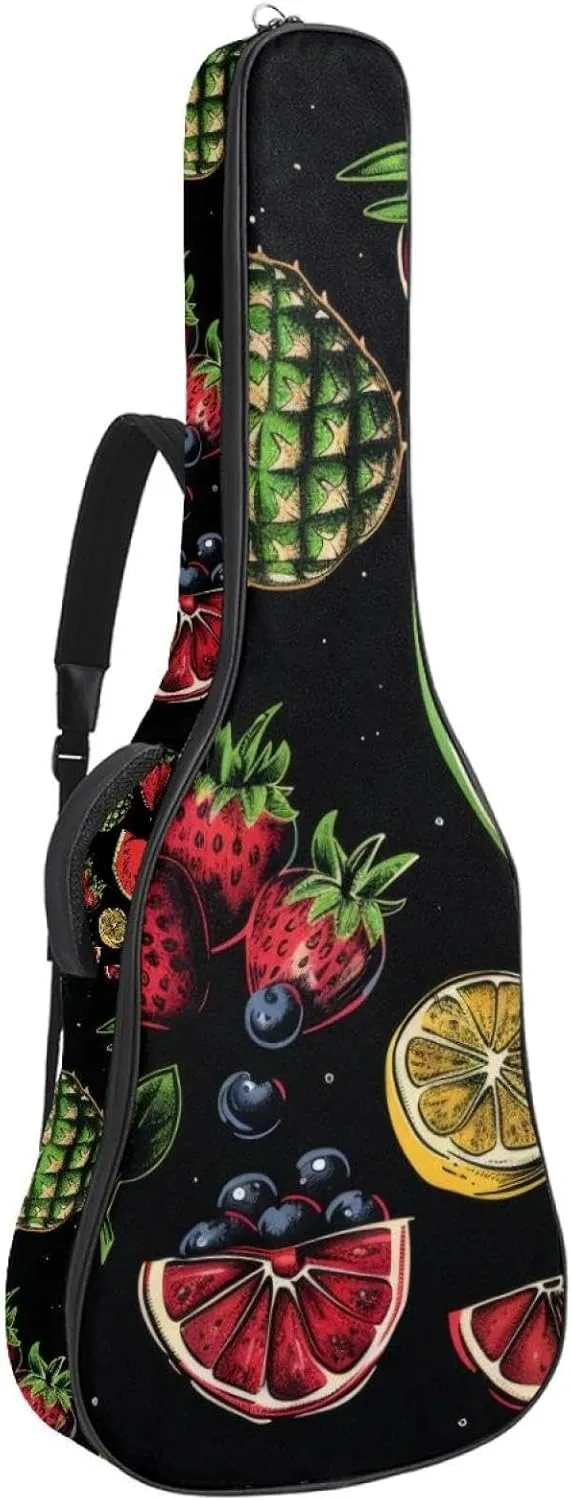 40 41 42 Inch Guitar Gig Bag, 0.4 In Thick Sponge Soft Padded Guitar Case Cover for Acoustic Electric Bass Classical Guitar, Colorful Fruits and Berries