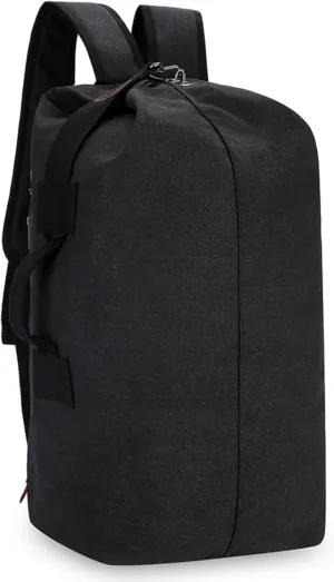 45L Travel Backpacks Canvas Bucket Bag Hiking Duffle Rucksack Outdoor Casual Daypacks Bag Backpack (Black)