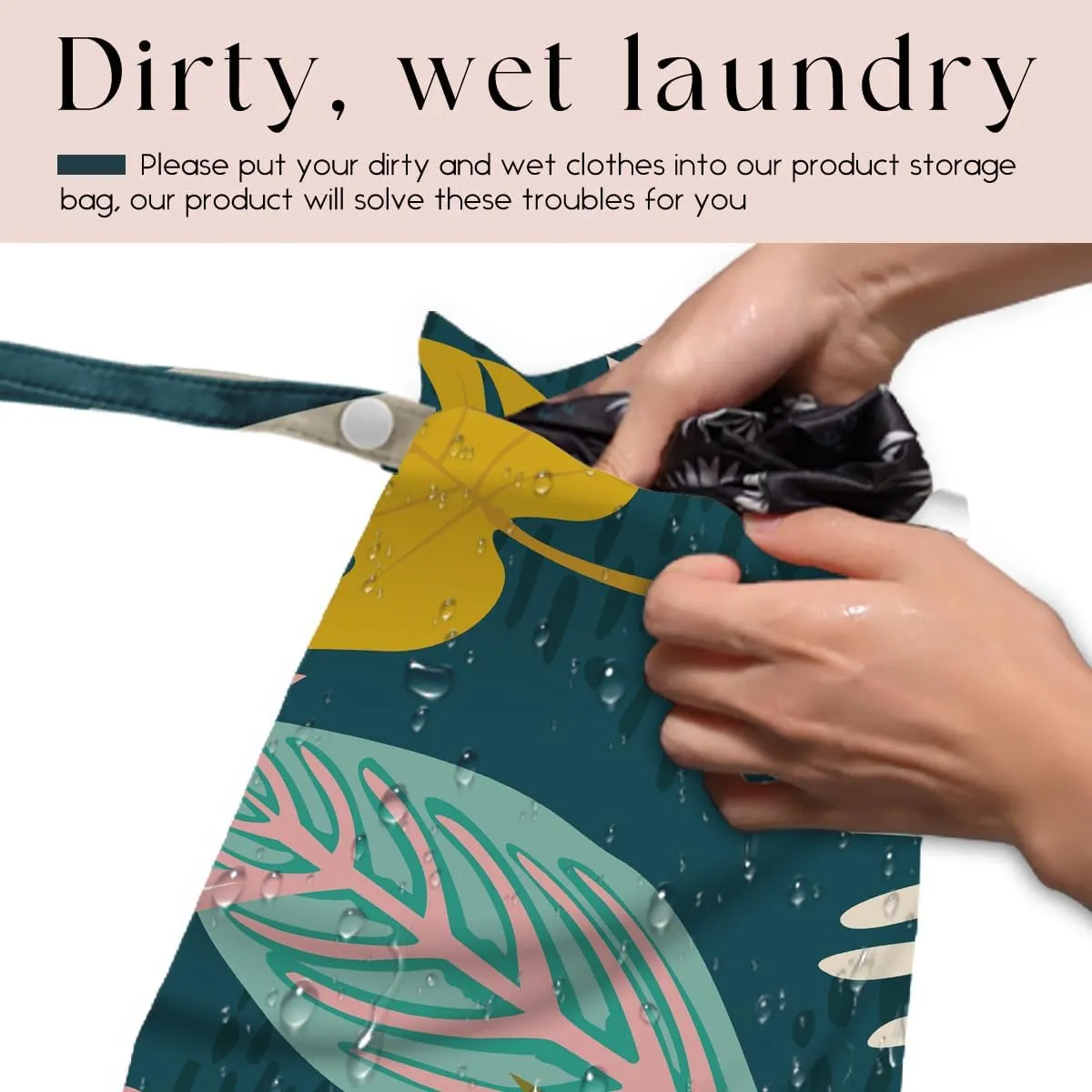 4Pcs Waterproof Wet Bag for Swimsuit, Travel Beach Wet Dry Bag, Hidden Zipper Reusable Palm leaf aloha bags, for Travel Beach Wet Swimsuits Toiletries Diapers Laundry Bag