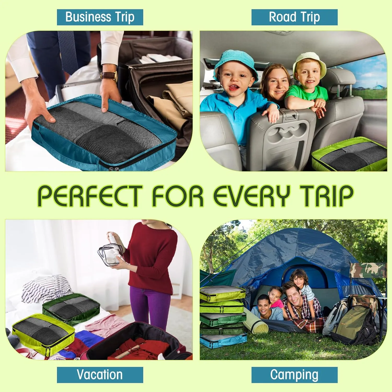 5 Pcs Packing Cubes for Suitcase Large Travel Cubes Carry on Luggage Organizer Bags for Clothes Accessories(M,Green)