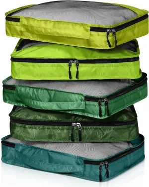 5 Pcs Packing Cubes for Suitcase Large Travel Cubes Carry on Luggage Organizer Bags for Clothes Accessories(M,Green)