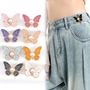 8 Set Pant Waist Tightener Butterfly Buttons Pins for Loose Jeans, 2025 Upgraded Adjustable Waist Buckle Extender Set Pants Clips to Tighten Waist, No Sewing for Jeans, Pants, Skirts (Butterfly)