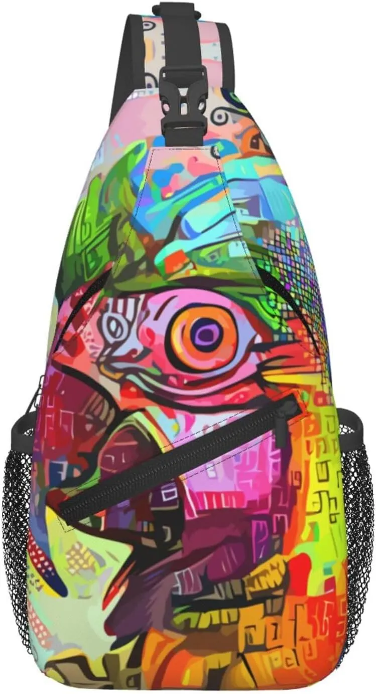 Abstract Parrot Crossbody Bags For Women Men Chest Backpack Gym Shoulder Bag Travel Outdoor Sports Casual Crossbody Bags