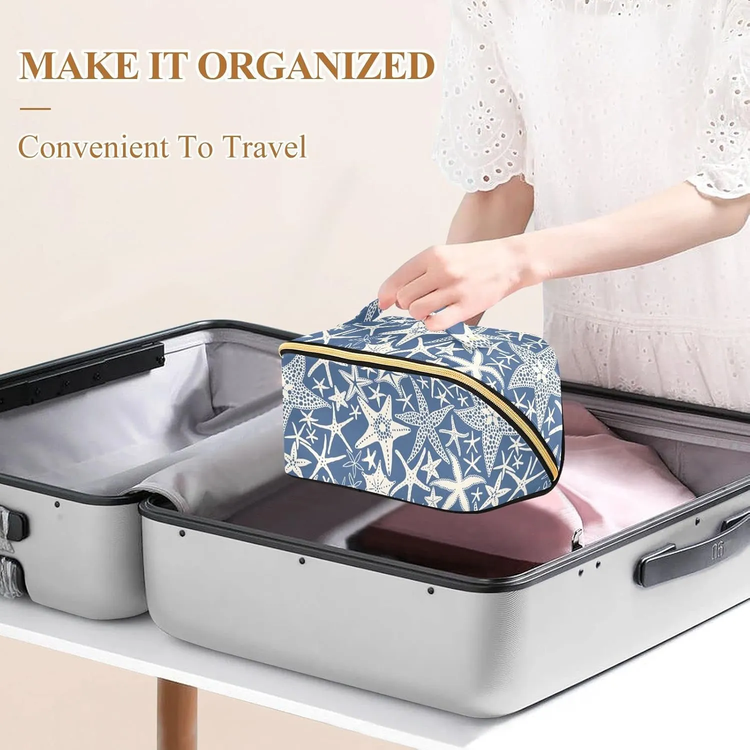 Abstract Sea Stars Large Capacity Cosmetic Bag Travel Makeup Bags with Large Opening and Handle Twill Cosmetic Organizer for Women