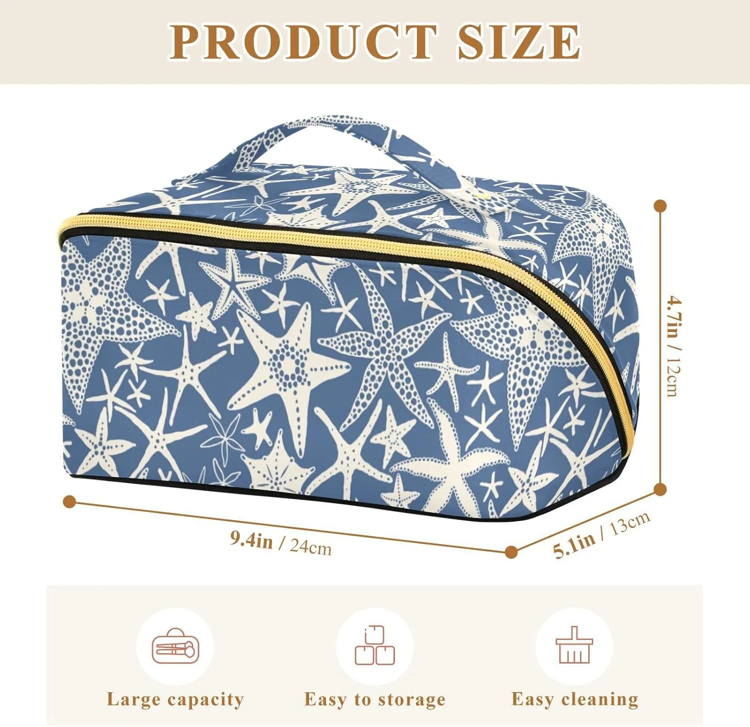 Abstract Sea Stars Large Capacity Cosmetic Bag Travel Makeup Bags with Large Opening and Handle Twill Cosmetic Organizer for Women