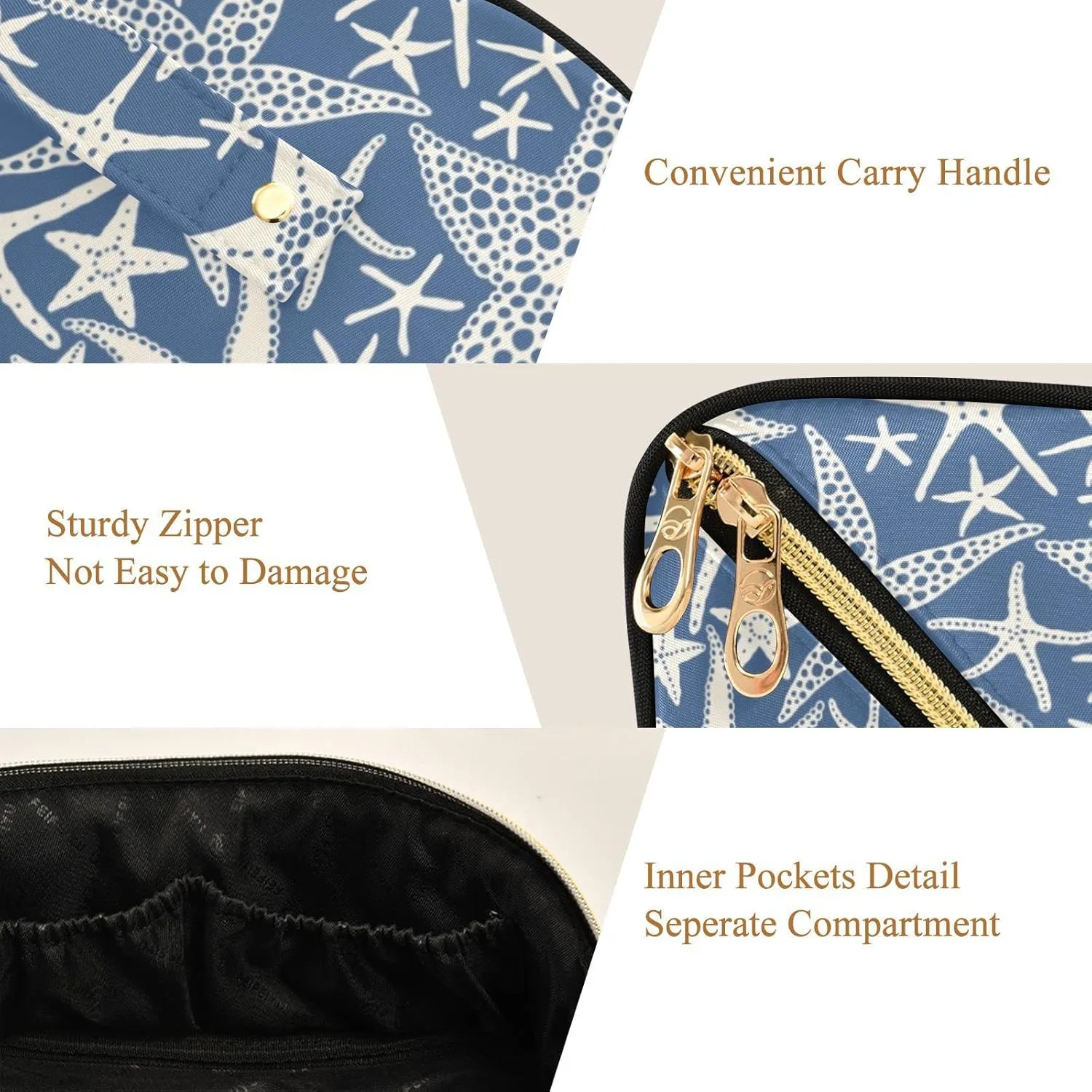 Abstract Sea Stars Large Capacity Cosmetic Bag Travel Makeup Bags with Large Opening and Handle Twill Cosmetic Organizer for Women