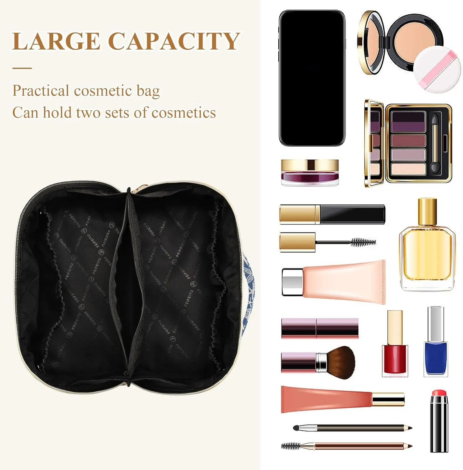 Abstract Sea Stars Large Capacity Cosmetic Bag Travel Makeup Bags with Large Opening and Handle Twill Cosmetic Organizer for Women