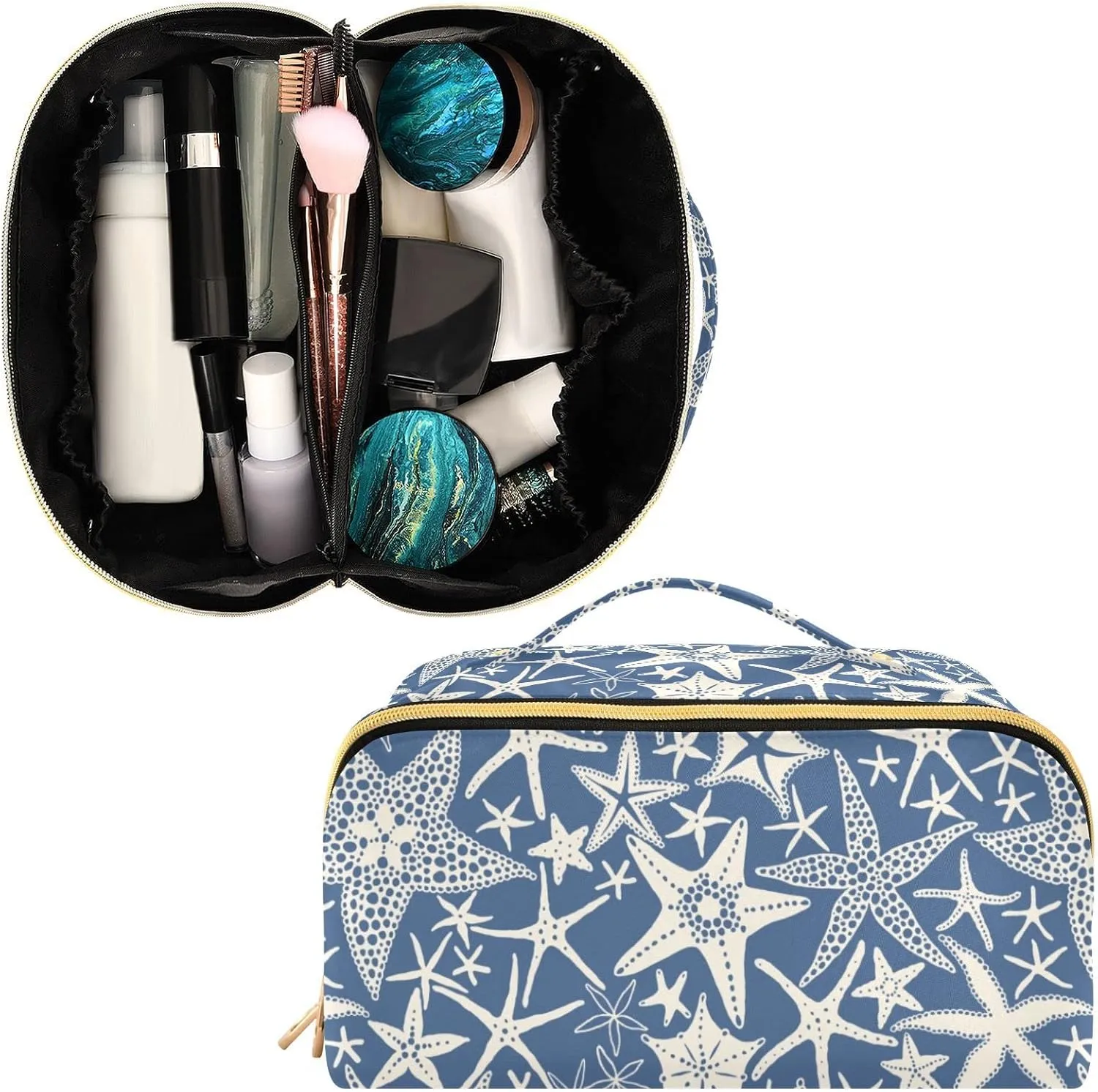 Abstract Sea Stars Large Capacity Cosmetic Bag Travel Makeup Bags with Large Opening and Handle Twill Cosmetic Organizer for Women