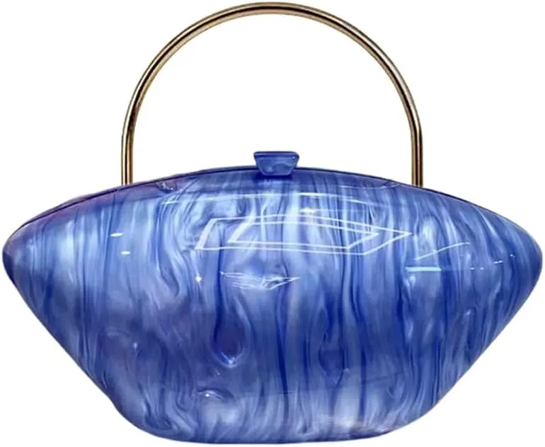 Acrylic Shell Shaped Clutch Purse Marbling Evening Handbags for Women Wedding Party Prom Cross Body Bag