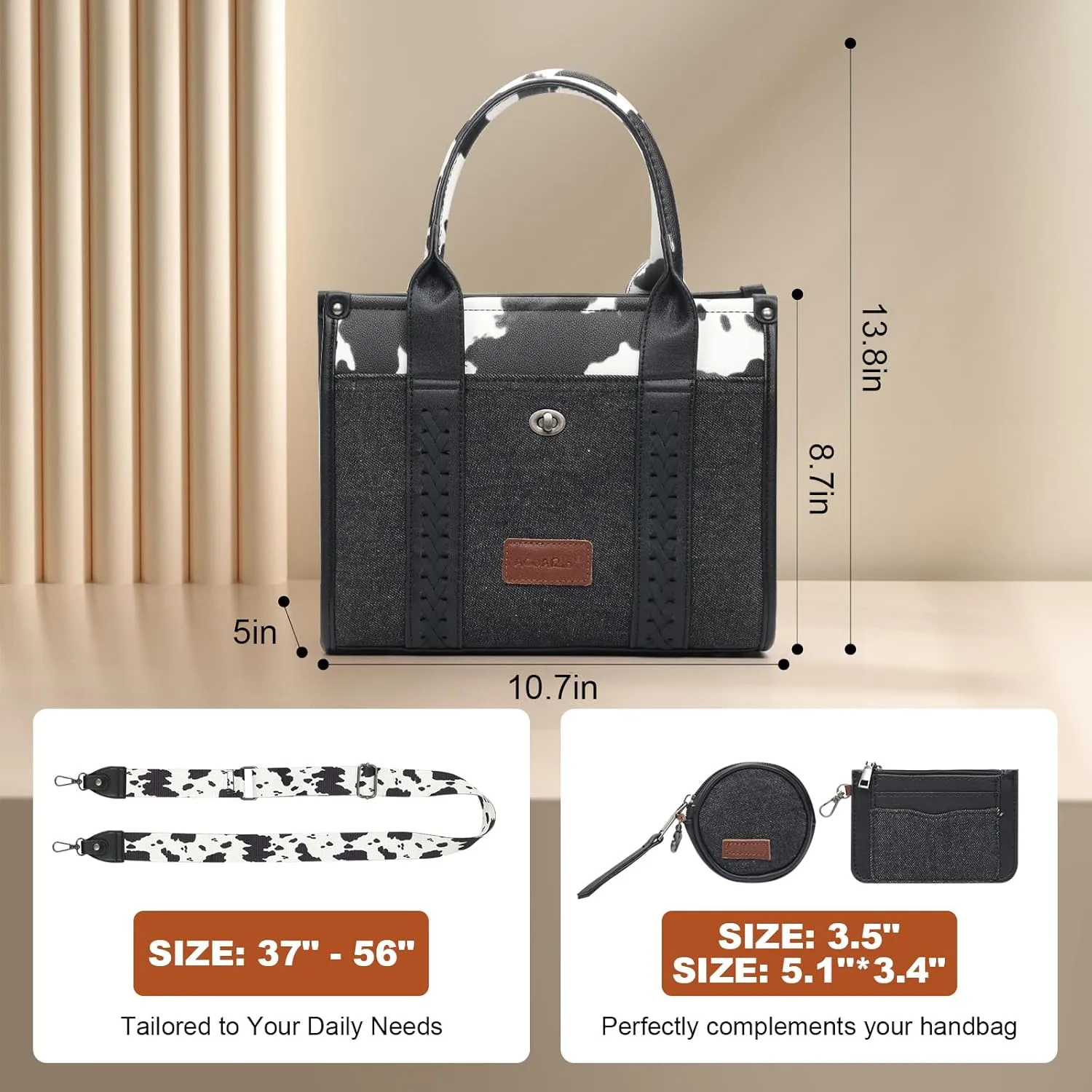 ACUARIO Tote Handbag Set, Tote Bag for Women,Western Cow Print Purse Desogmer,Top Handle Handbags