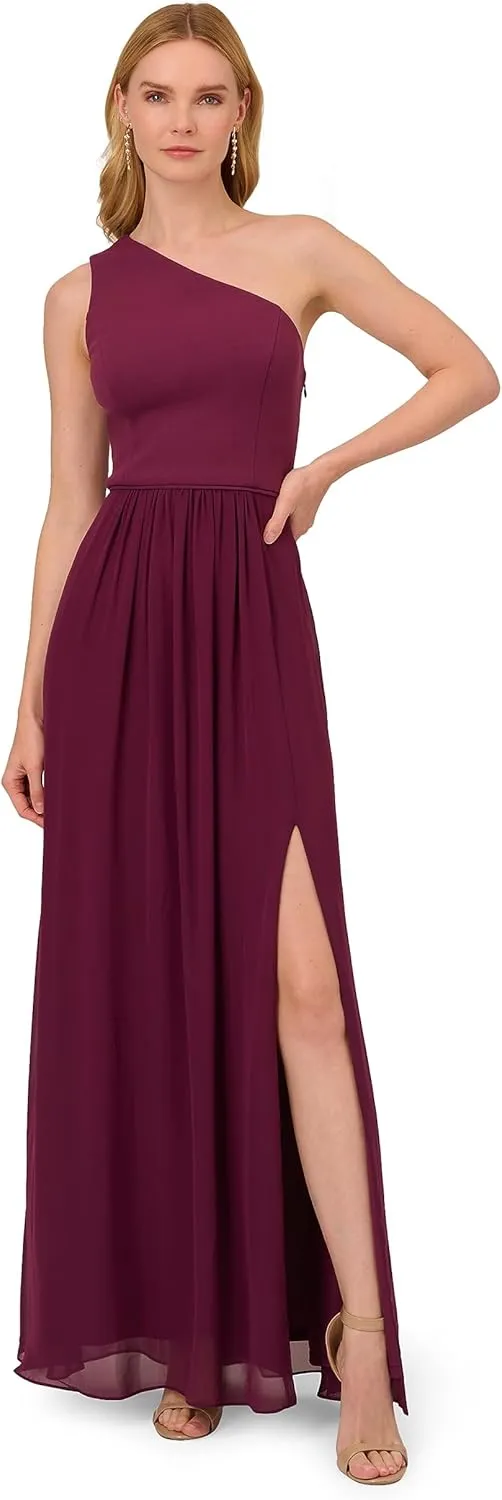Adrianna Papell Women's One Shoulder Chiffon Gown