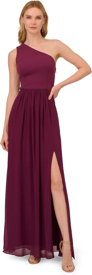Adrianna Papell Women's One Shoulder Chiffon Gown