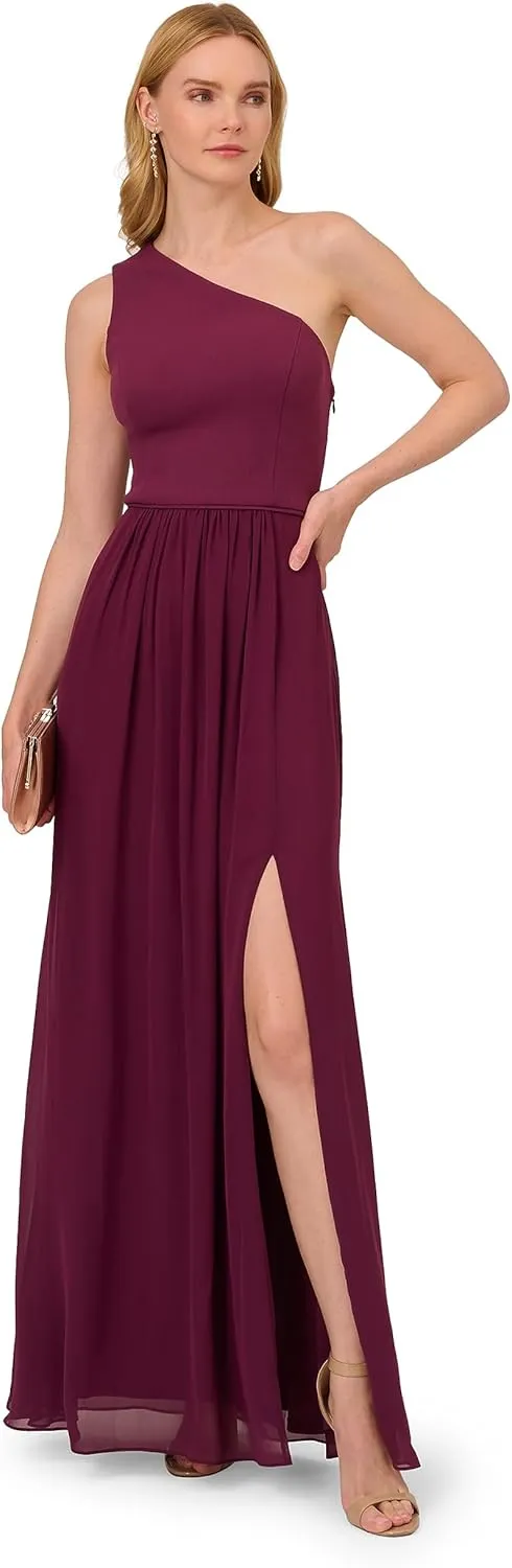 Adrianna Papell Women's One Shoulder Chiffon Gown
