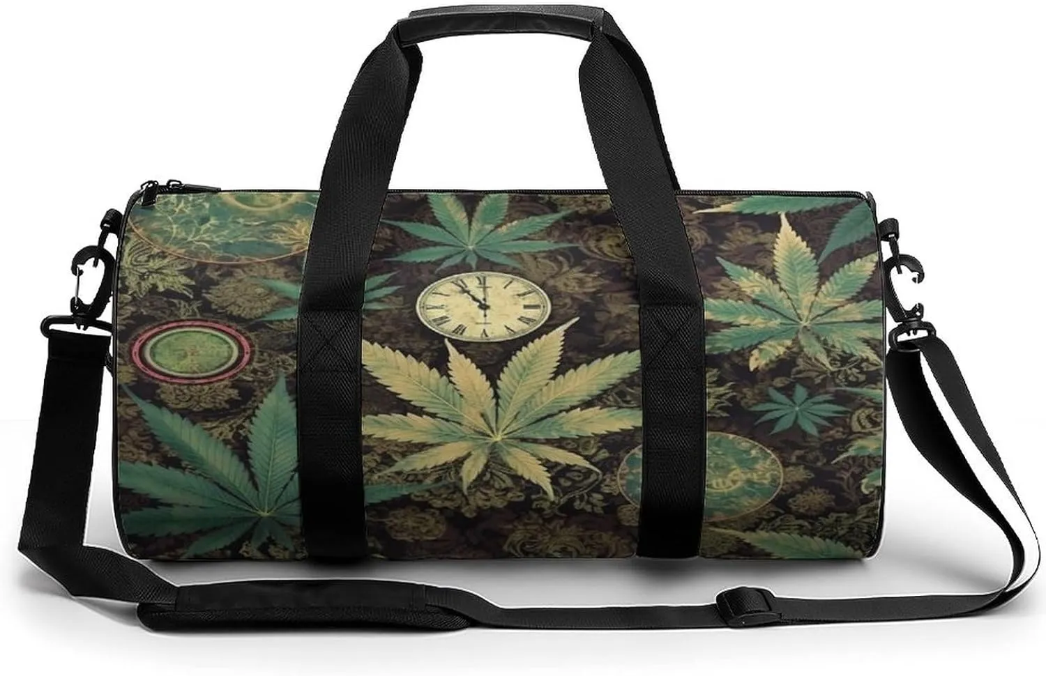 Aesthetic Sports Bag for Women A Puff In Time Weed Marijuana Printed Duffle Travel Bag for Men Women Mini Workout Bags Cylindrical Gym Bag