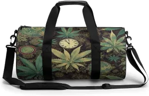 Aesthetic Sports Bag for Women A Puff In Time Weed Marijuana Printed Duffle Travel Bag for Men Women Mini Workout Bags Cylindrical Gym Bag