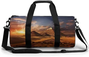 Aesthetic Sports Bag for Women Egyptian Pyramids Printed Duffle Travel Bag for Men Women Mini Workout Bags Cylindrical Gym Bag