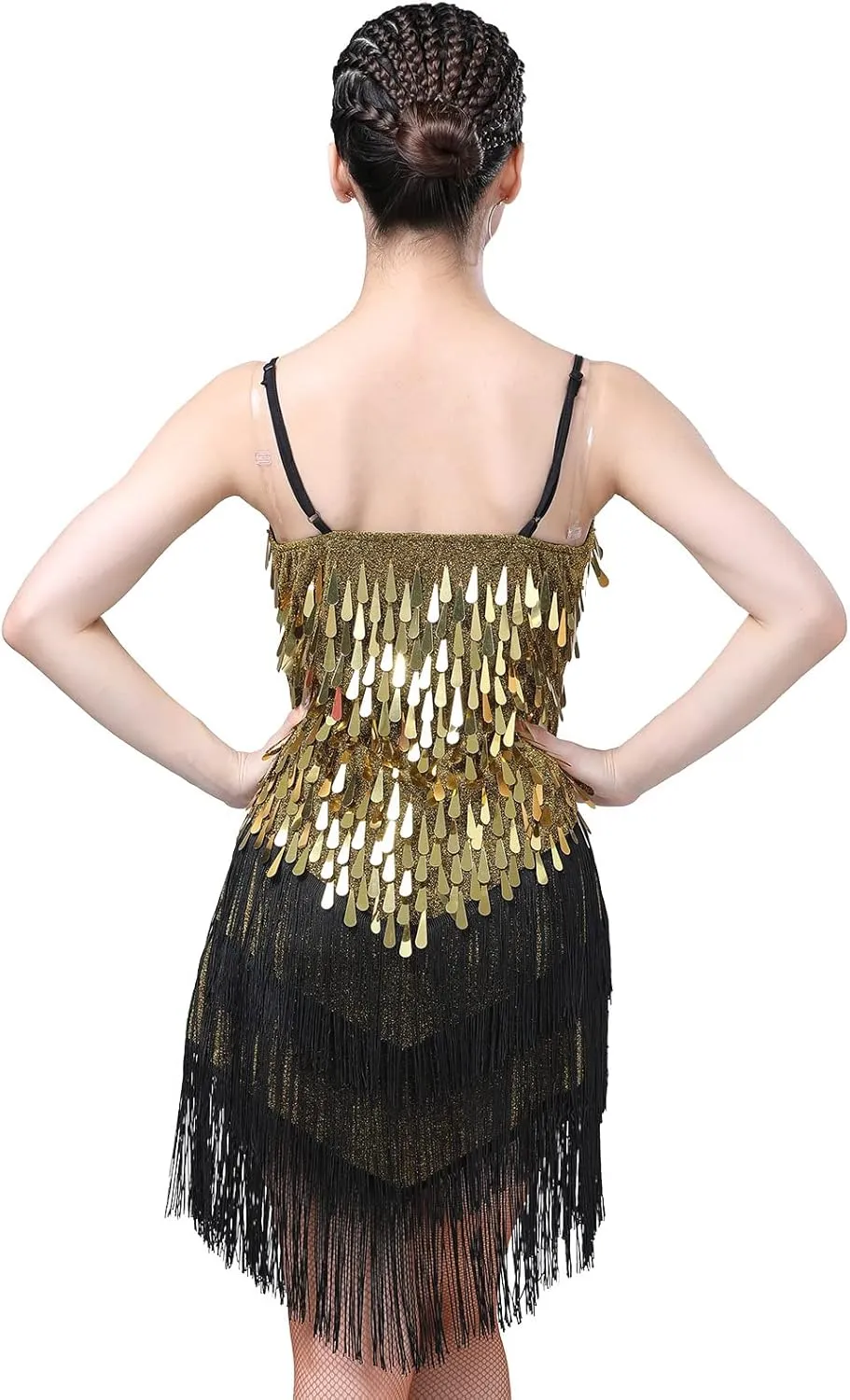 AFAVOM Women's Sequins Tassel Latin Dance Dress 1920s Fringe Flapper Party Dress Salsa Ballroom Tango Dance Costume Dancewear