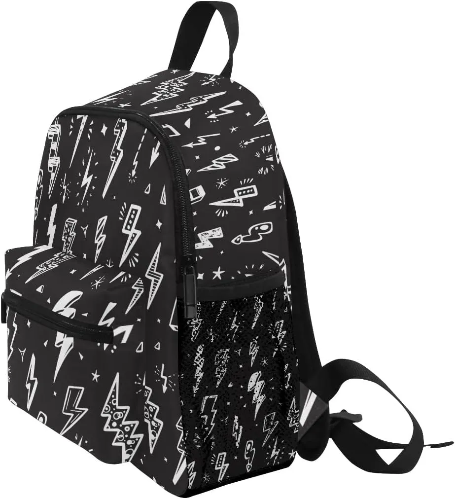 Aflyko Kids Backpack Lightning Bolts Doodle Daycare Kindergarten Daypack Toddler Travel Girls Boys Waterproof Preschool Bag 10" × 4" × 12"