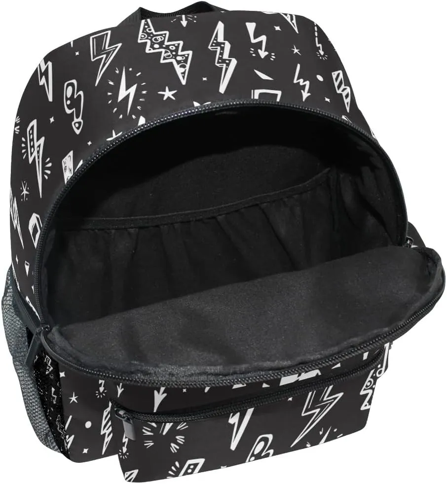 Aflyko Kids Backpack Lightning Bolts Doodle Daycare Kindergarten Daypack Toddler Travel Girls Boys Waterproof Preschool Bag 10" × 4" × 12"